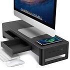 3 In 1 Monitor Stand Riser With 2 Drawers,1 Wireless Charging Module And 4 Usb