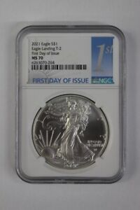 2021 $1 SILVER EAGLE T-2 1ST DAY ISSUE MS70-NGC (AO2094575)