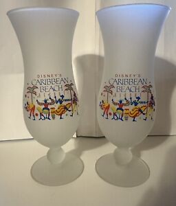 Disney’s Caribbean Beach Resort Frosted Glass Drinking Glasses Set Of 2
