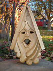 Unique Lady Face Bird House Rustic Hand Carved  Face Wood Spirit 16