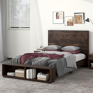 Queen Size Bed Frame Wood Platform Bed Frame with Storage Bench for Bedroom