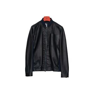 $3800 ISAIA NAPOLI Blue Navy Jacket Coat Lambskin Leather / Fabric 38 US / 48 EU