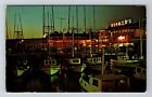 San Francisco CA-California, Fisherman's Wharf at Night, Vintage Postcard