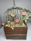 Vintage Perch Jumping  Bird Cage Music Box w/ Wood Jewelry Drawer  Working