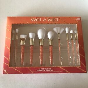 Wet N Wild Professional Make Up Brushes Set 10 Piece Peach Crystal Handles Gift