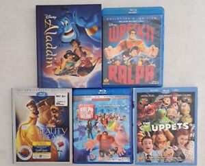 Disney Blu-ray Lot Of 5. Aladdin With BOOK! Muppets, Ralph, and more! #6.1.46