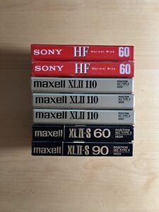 Lot of 7 Factory Sealed BLANK Audio Cassettes Sony and Maxell