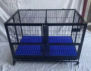 Heavy Duty Dog Crate, 43” Large Dog Cage W/Divider, Open Top Stackable Dog Cage