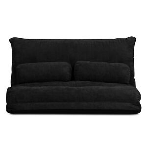 Floor Sofa Bed 6-Position Adjustable Sleeper Lounge Couch with 2 Pillows Black