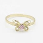 Kids Pink Amethyst Butterfly Pinky Ring Real 10K Yellow Gold Size 4