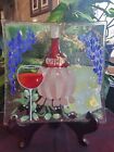 Fused Glass Signed Wm McGrath Wine & Cheese Plate Tray Charcuterie Handmade 10