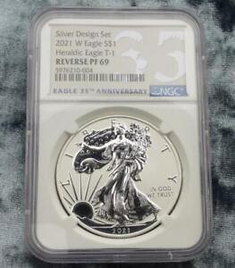 2021 W NGC PF 69 Reverse Proof Type-1 Silver Eagle Dollar, USA Reverse Proof $1