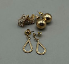 Earrings Lot Gold Tone Pierced Rhinestone Ball Studs Dangle Teardrop 3 Pairs