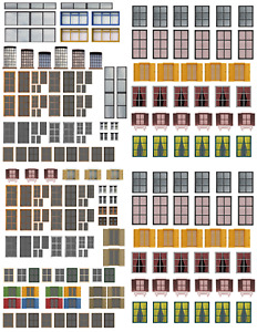HO Scale Windows & Doors Model Train Scenery Sheets –5  8.5x11