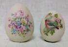 Paperweight Eggs Hand Painted Porcelain Floral and Bird Design - Lot of 2