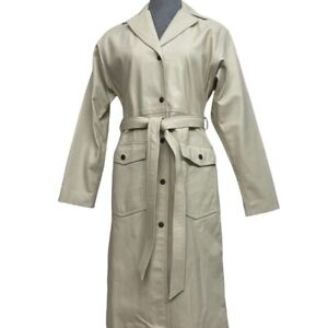 Cynthia Steffe Leather Full Length Trench Coat, Women's Size Small, Color Ivory