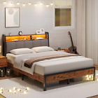 New ListingKing Size Bed Frame with Charging Station and Led Lights Metal King Bed Frame