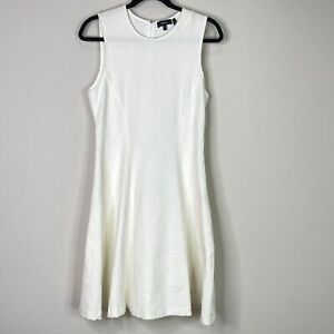 Theory Tespa Breeze White Knit Rose Jacquard Textured Dress Women's Size 8