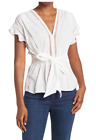 Max Studio Women's Short Sleeve Tie Front Peplum Top White Size S, L NWT $78