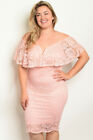 Womens Plus Size Peach Lace Overlay Cocktail Dress 1X Cold Shoulder Bodycon