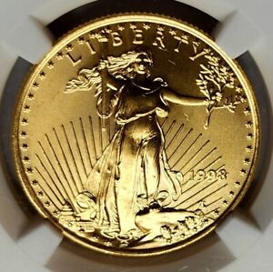 EXQUISITE 1998 $25 GOLD AMERICAN EAGLE COIN 1/2 OZ PURE GOLD NGC MINT STATE 69