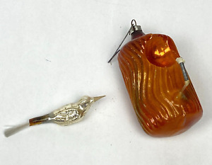 VTG Mercury Glass Clip On Bird Nest House Christmas Ornament Tail West Germany