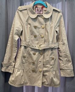Juicy Couture Born In Glamorous USA Vintage Ruffle Hem Belted Trench Coat Small