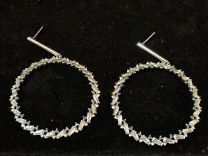 Swarovski Crystal Signed Blue White Large Hoop Earrings