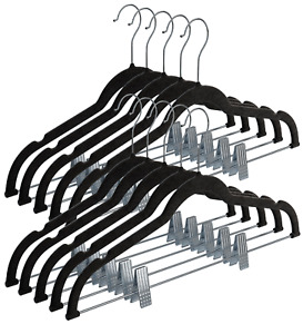Clothes Hangers with clips BLACK Velvet Hangers, For Skirt/pants Hangers 10 Pack