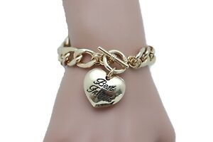 New Women Bracelet Gold Metal Chain Heart Charm Fashion Jewelry Best Friend Love