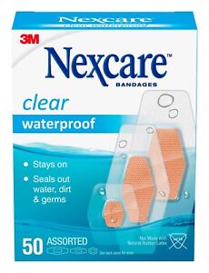 Nexcare Waterproof Clear Bandages Assorted Sizes, 50 Bandages