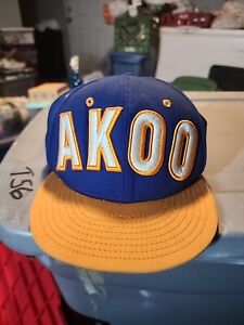 AKOO Hat Cap Snap Back Mens Blue Yellow Spell Out Logo Baseball New Era