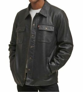 Levi's Men's Leather Sherpa Lined Jacket, Brown, M