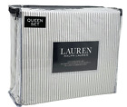 RALPH LAUREN 4 PC QUEEN Supreme Cotton Gray & White Oxford Stripe Sheet Set NEW
