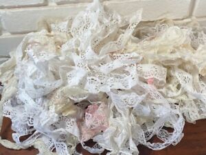 Grab Bag LOT Assorted Lace Remnants For Crafts Doll Clothes, Junk Journaling etc