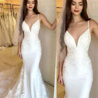V Neck Mermaid Wedding Dresses Spaghetti Strap Lace Appliques Train Bridal Gown