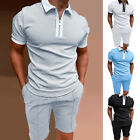 Men's Two Piece Set Casual Suit Lapel Short Sleeve T-Shirt Shorts Pants Summer