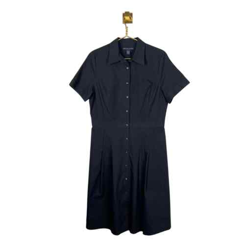 Brooks Brothers 346 Navy Blue Shirt Dress Short Sleeve Button Down Cotton Sz 12