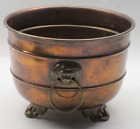 Vintage Copper Brass Lion Head Ring Handles 3 Footed Planter