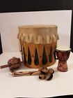 Vintage Instruments Djembe Bongo Drum, Tree Trunk Drum, Frog Rasp, Shell Maraca