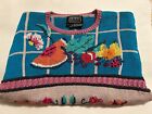 Berek Pullover Sweater Turquoise With Fruit Size Small