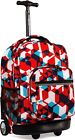 Kids Rolling Backpack for Teen. Roller Bookbag with Wheels, Red Cubes, 18
