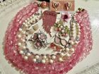 Vintage Lot of 11 Pieces of PINK Jewelry Necklaces Pins Earrings & More Wow