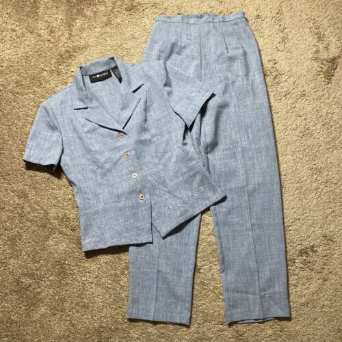 Sag Harbor Size 8 Blue Pant Suit 2pc Set Career Church Business Polyester spring