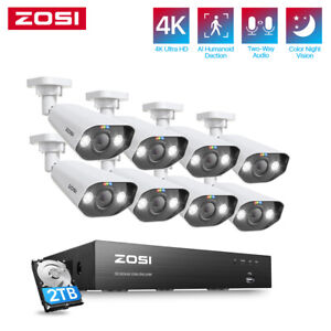 ZOSI 8CH 4K 8MP POE Security Camera System IP Camera 2TB 2-way Audio AI Detect
