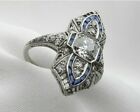 Vintage Art Deco Style 2Ct Lab Created Diamond & Sapphire Wedding Silver Ring