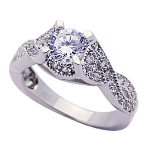Women Silver Rhodium Plated Wedding CZ Set Vintage Solitaire Engagement Ring 8mm