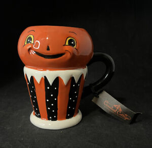 Pumpkin Face Mug Halloween Carnival Cottage Magenta Johanna Parker NWT 5.5”
