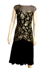 Ralph Lauren Black Label Size 6 S Black Gown Dress Gold Lace Chiffon Skirt Vintg