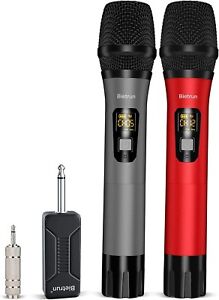 Bietrun Wireless UHF Mic Dual Microphone W/ Rechargeable Receiver 1/4‘’Output